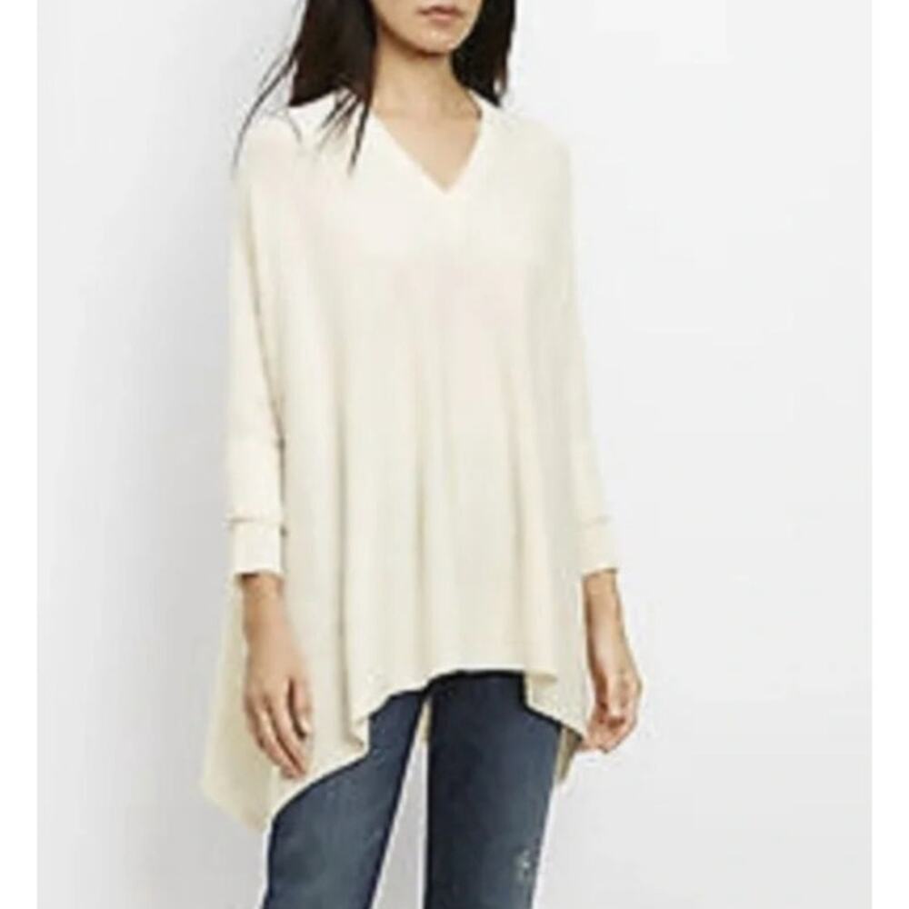 Vince Cashmere & Wool V-Neck Poncho Sweater Ivory Pullover Women's XS/S